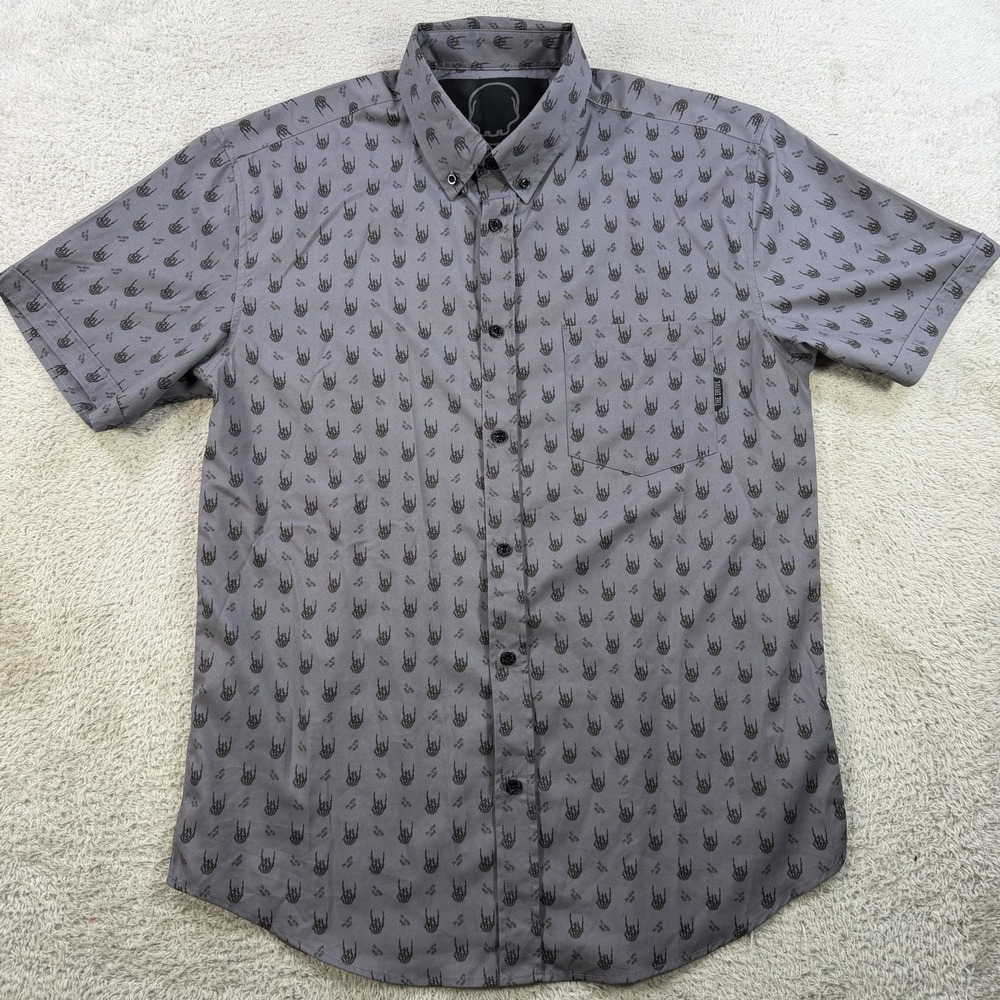 The Drive Clothing Shirt Mens Large Grey Button Performance Stretch Skull AOP